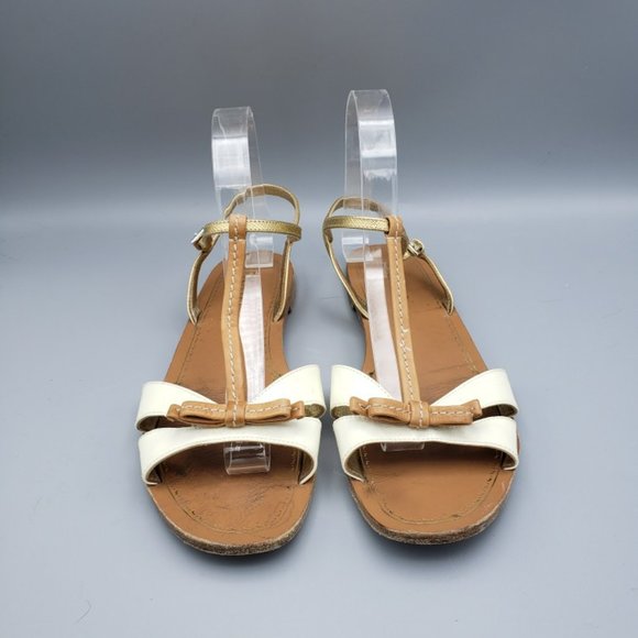 Prada Saffiano Bow Sandals White, Tan & Gold Size 39.5 - Picture 2 of 9